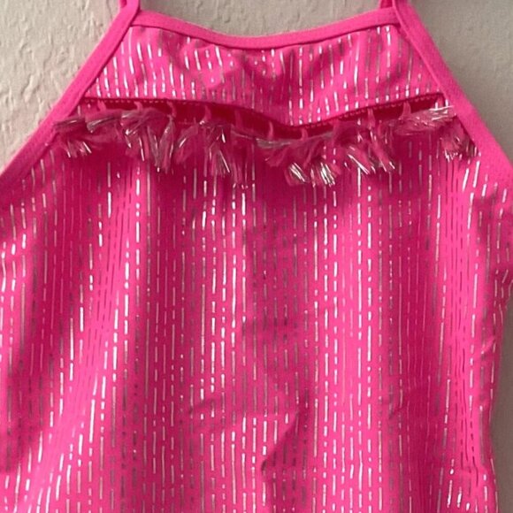 NEW KENSIE GIRL FOIL STRIPE RUFFLE TASSEL ONE PIECE SWIMSUIT - Picture 4 of 9